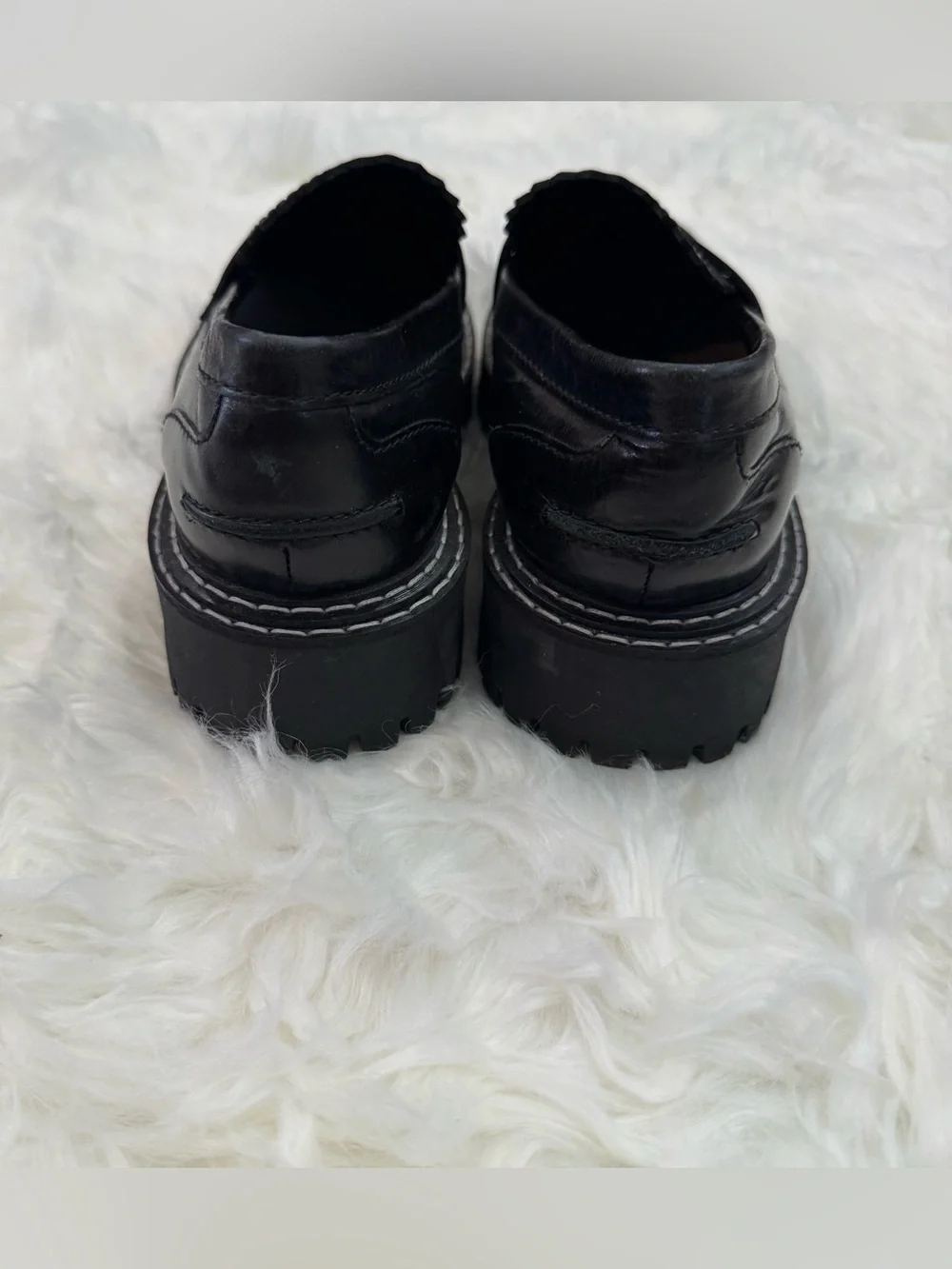 LÄST Black Leather Chunky Lug Sole Penny Loafers Women’s EU 39 Made in Portugal